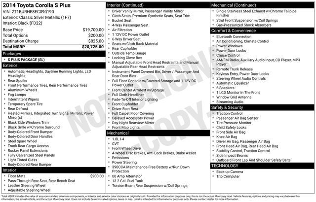 2014 Toyota Corolla S Plus