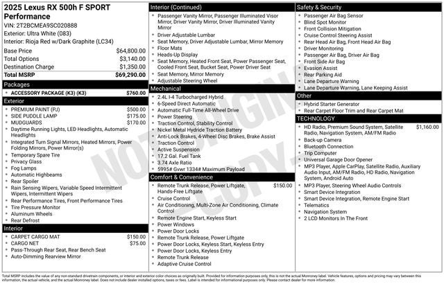 2025 Lexus RX HYBRID 500h F SPORT Performance