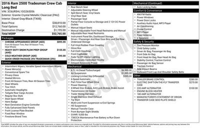 2016 RAM 2500 Tradesman LONG BED TOP CAMPING