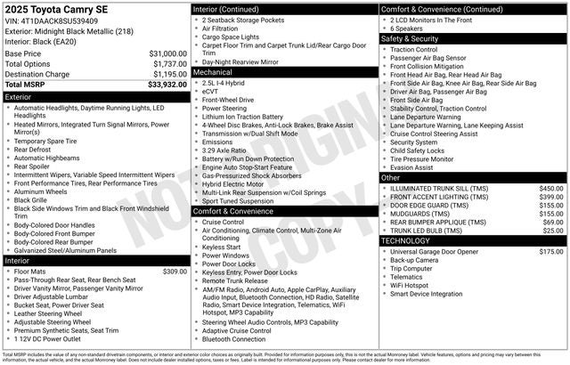 2025 Toyota CAMRY SE