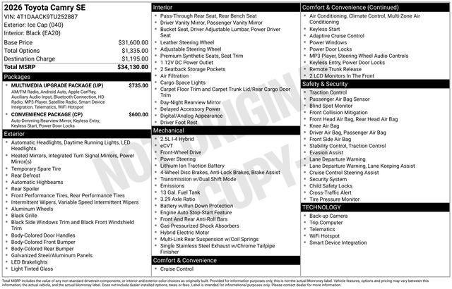 2026 Toyota CAMRY SE