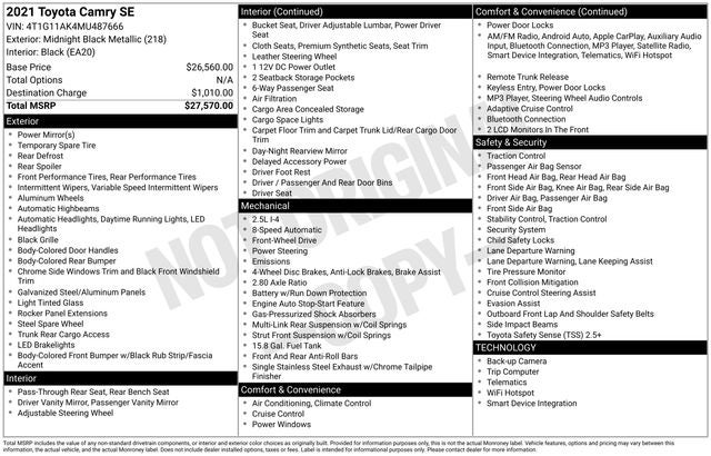 2021 Toyota Camry SE Nightshade