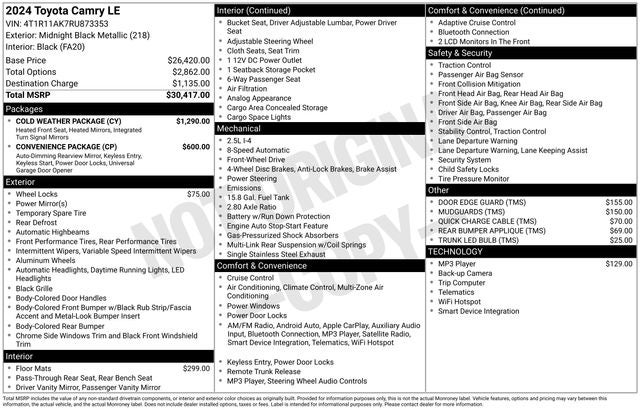 2024 Toyota CAMRY LE