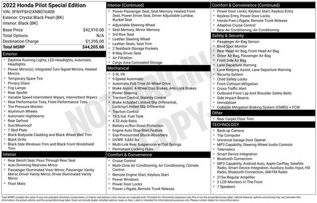 2022 Honda Pilot Special Edition