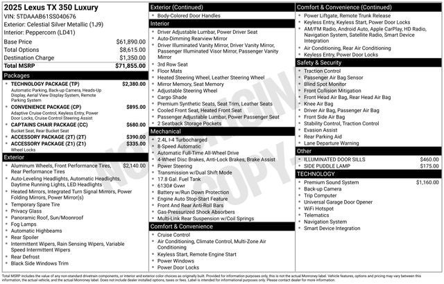 2025 Lexus TX 350 AWD 350 Luxury