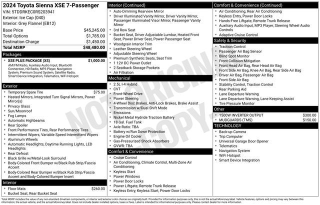 2024 Toyota SIENNA XSE XSE 7 Passenger