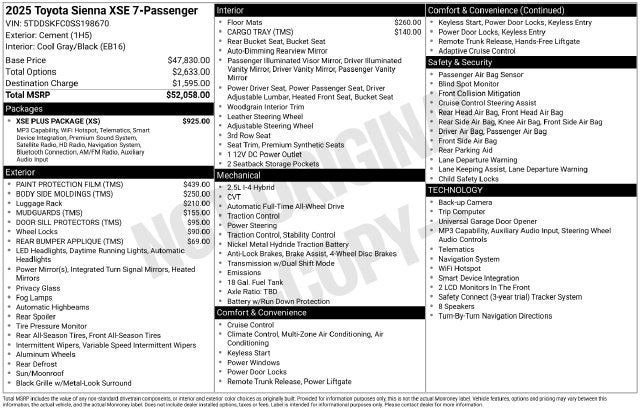 2025 Toyota Sienna XSE 7 Passenger