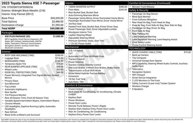 2023 Toyota SIENNA XSE AWD XSE 7 Passenger