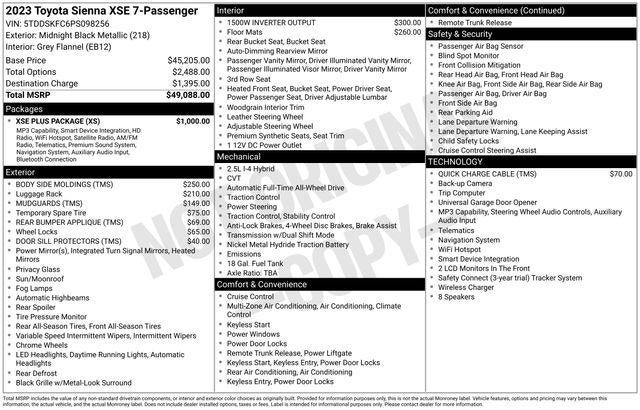 2023 Toyota SIENNA XSE AWD XSE 7 Passenger