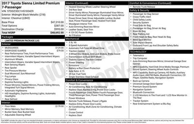 2017 Toyota SIENNA LTD PREM Limited Premium 7 Passenger
