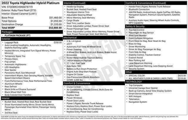 2022 Toyota Highlander Hybrid Platinum