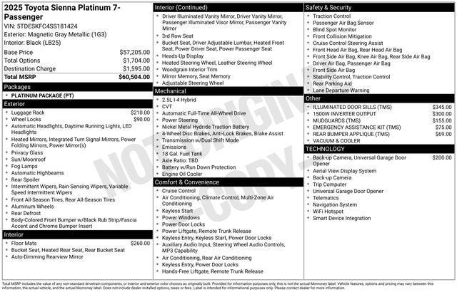 2025 Toyota Sienna Platinum 7 Passenger
