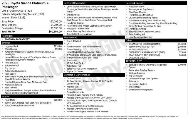 2025 Toyota Sienna Platinum 7 Passenger