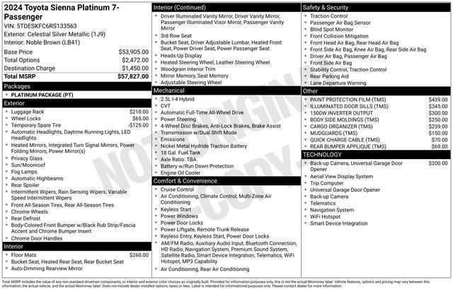 2024 Toyota Sienna Platinum 7 Passenger
