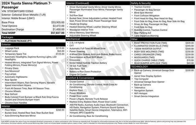 2024 Toyota Sienna Platinum 7 Passenger