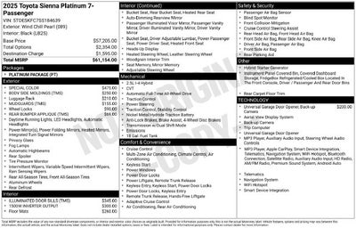 2025 Toyota Sienna Platinum 7 Passenger