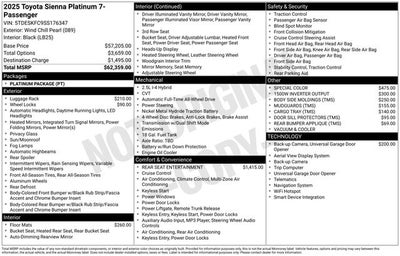 2025 Toyota Sienna Platinum 7 Passenger