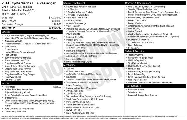 2014 Toyota SIENNA LE 3.5L LE 7 Passenger