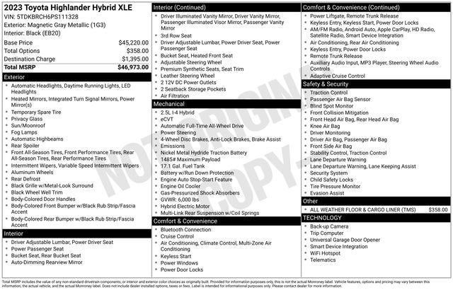 2023 Toyota HIGHLANDER HYBRD XLE