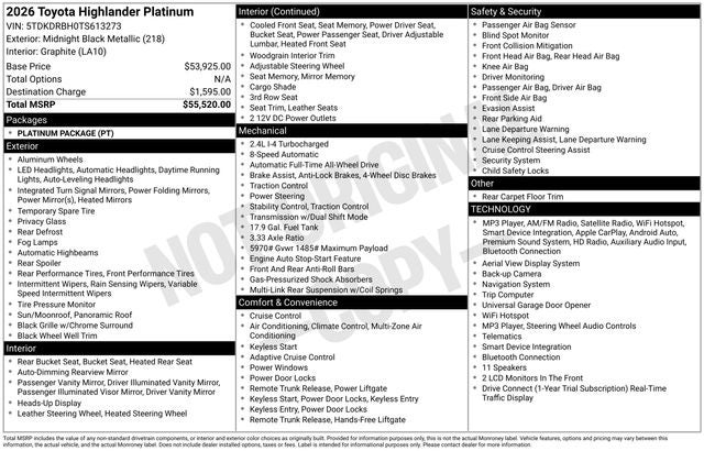 2026 Toyota Highlander Platinum