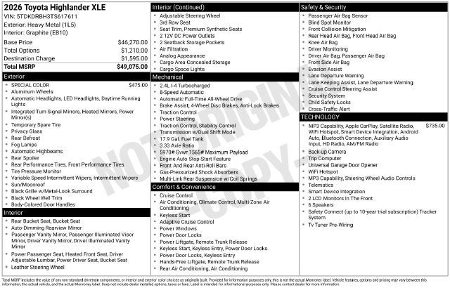 2026 Toyota Highlander XLE
