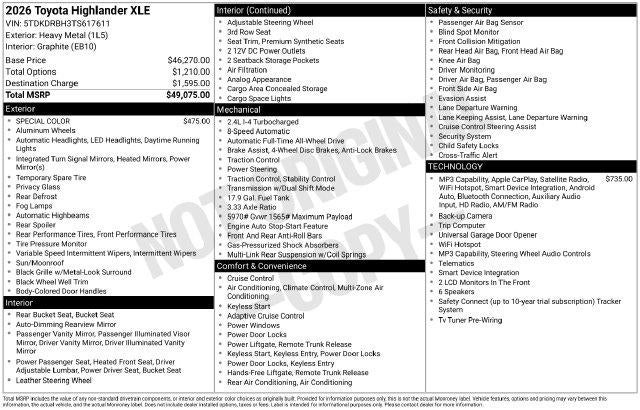 2026 Toyota Highlander XLE
