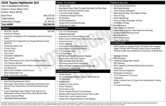 2026 Toyota Highlander XLE