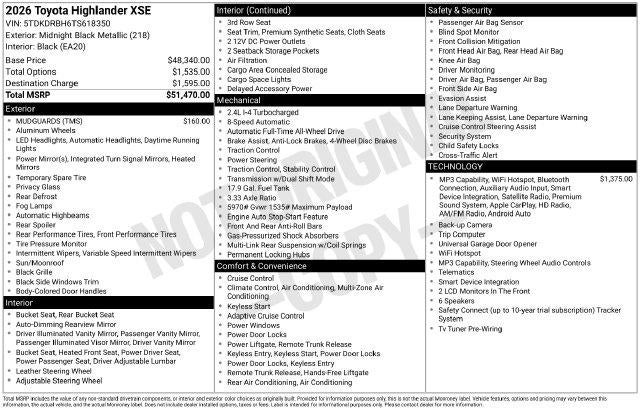 2026 Toyota Highlander XSE