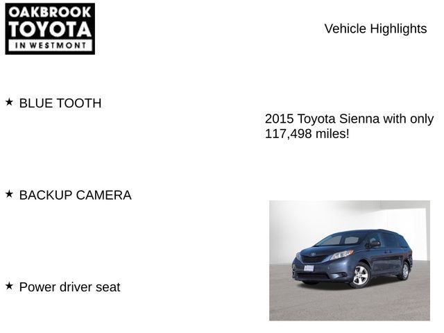 2015 Toyota SIENNA LE 3.5L LE 8 Passenger