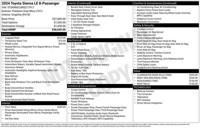 2024 Toyota Sienna LE 8 Passenger