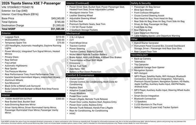 2026 Toyota Sienna XSE 7 Passenger