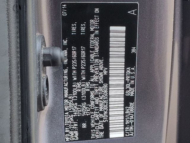 2014 Toyota SIENNA XLE 3.5L XLE 8 Passenger