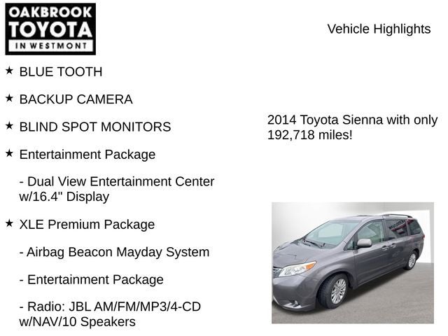 2014 Toyota SIENNA XLE 3.5L XLE 8 Passenger