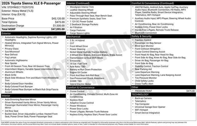 2026 Toyota SIENNA XLE XLE 8 Passenger