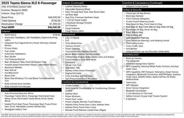 2025 Toyota Sienna XLE 8 Passenger