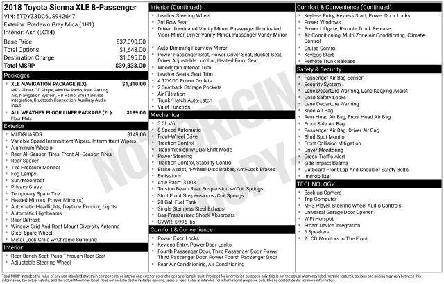 2018 Toyota Sienna XLE 8 Passenger