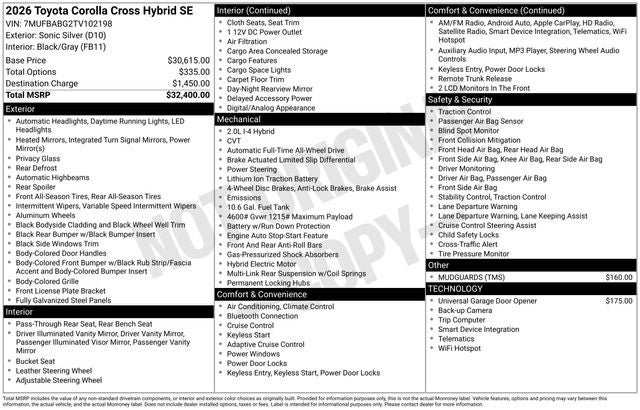2026 Toyota COROLLA CROSS HV Hybrid SE