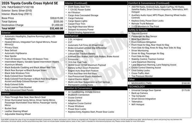 2026 Toyota COROLLA CROSS HV Hybrid SE