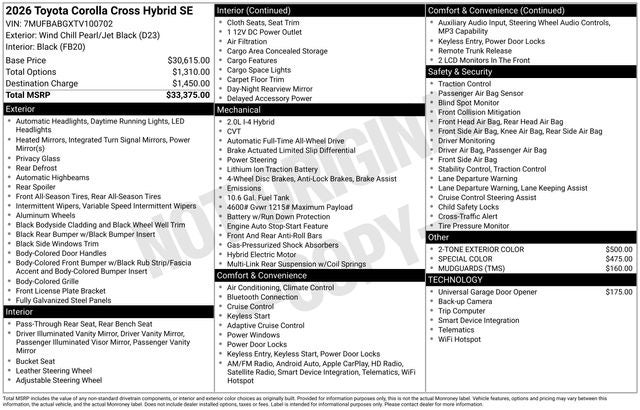 2026 Toyota COROLLA CROSS HV Hybrid SE