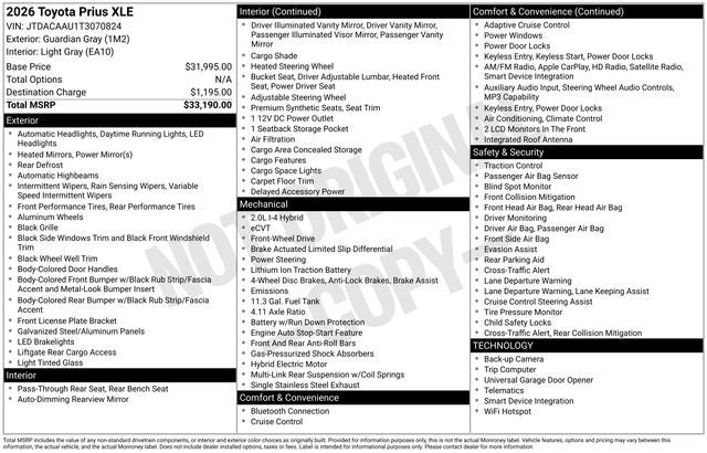 2026 Toyota PRIUS XLE