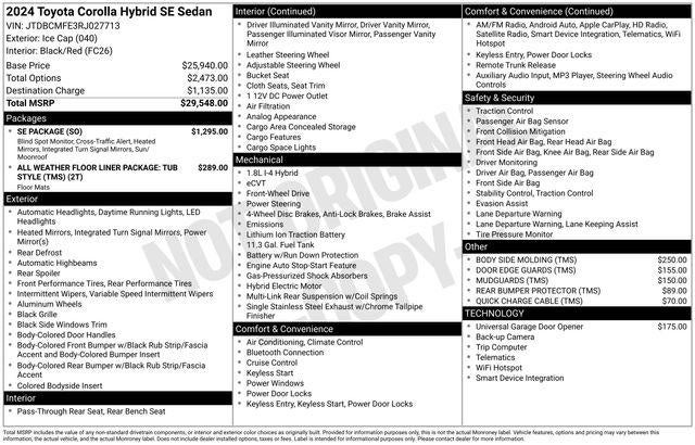 2024 Toyota COROLLA HYBRID SE