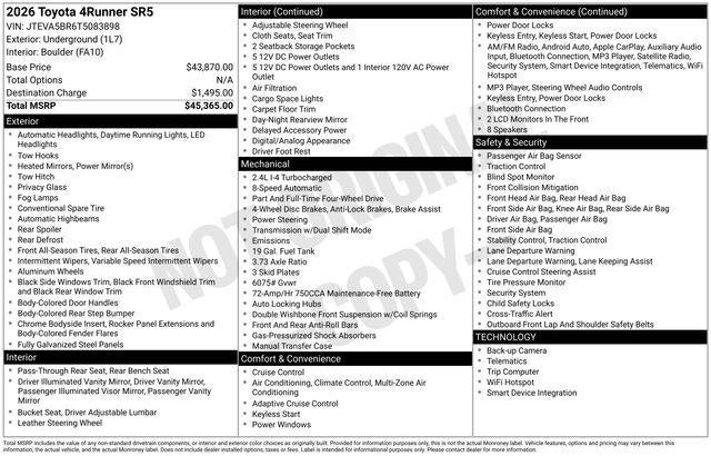 2026 Toyota 4RUNNER SR5