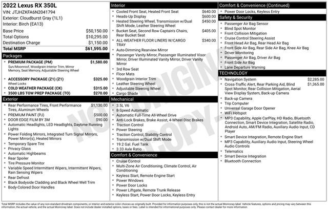 2022 Lexus RX 350L 350L