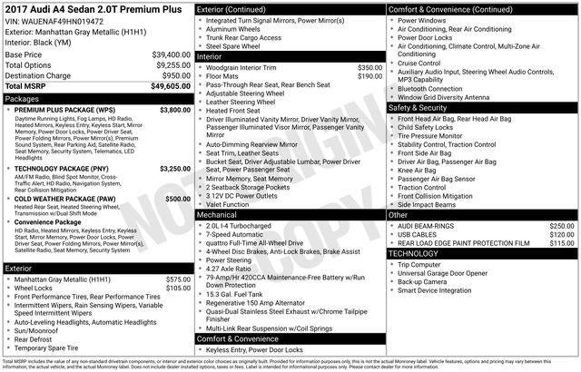 2017 Audi A4 2.0T Premium Plus quattro