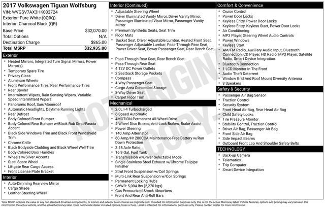 2017 Volkswagen Tiguan 2.0T Wolfsburg Edition 4Motion