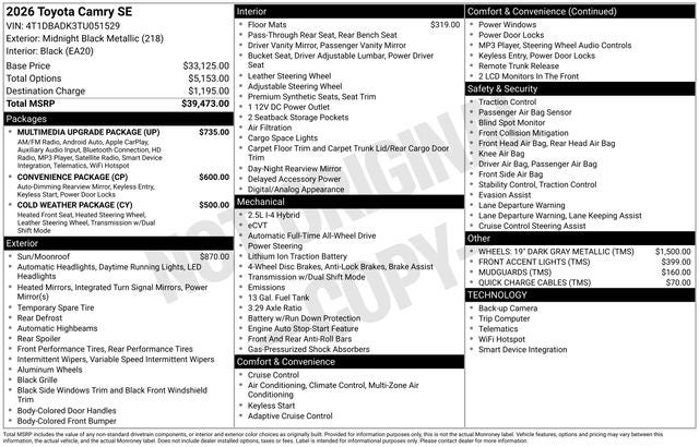 2026 Toyota Camry SE AWD