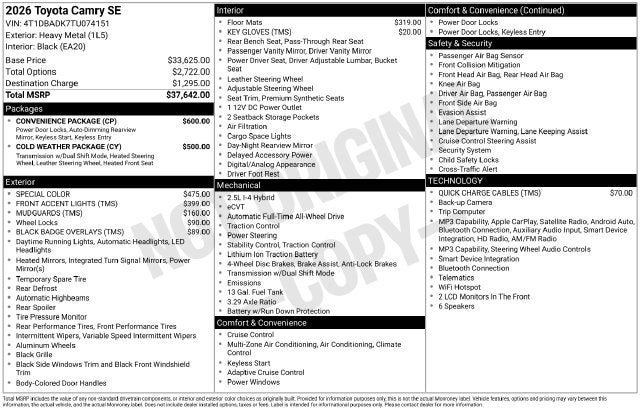 2026 Toyota Camry SE AWD