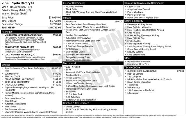 2026 Toyota Camry SE AWD